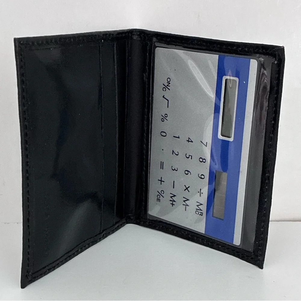 NWOT Mens Black Leather Bifold Card Case Wallet